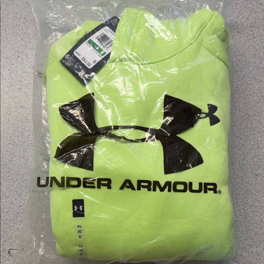 Under Armour Neon Lime Pullover Hoodie with Black Logo
